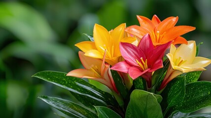 Obraz premium Tropical Paradise: Lush Exotic Flowers in Bright Interior Oasis