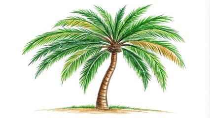 Obraz premium Depth of field palm tree clipart in green and brown tones, isolated on white background