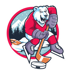 ice hockey polar bear mascot with background