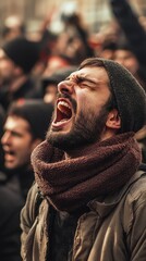Fototapeta premium Passionate Protestor Yelling in Powerful Demonstration