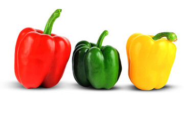 sweet pepper, red, green, yellow paprika, isolated on white background, clipping path, full depth of field