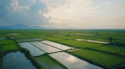 Serene Rural Landscape with Reflections and Clouds