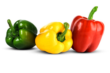 sweet pepper, red, green, yellow paprika, isolated on white background, clipping path, full depth of field