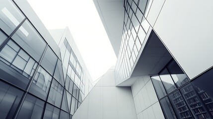 Low angle view of modern building with glass windows.