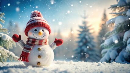 Obraz premium Description: A cheerful snowman in a winter wonderland setting