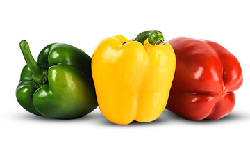 sweet pepper, red, green, yellow paprika, isolated on white background, clipping path, full depth of field