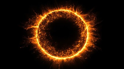 A black and orange image of a luminous circle set against a black background.