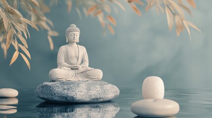 3D illustration of a serene environment representing stress relief, with calming tones and soft textures, portraying the joy of finding inner peace and relaxation.