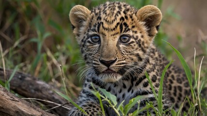 Fototapeta premium image of leopard cub tanzania africa