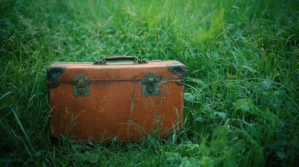 Fototapeta premium Serene Suitcase in Lush Green Grass