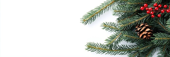 Obraz premium Festive Christmas Pine Branches with Pinecones and Red Ornaments