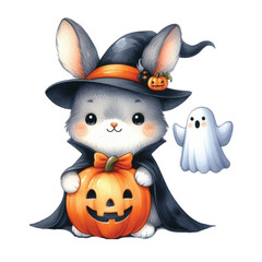 Fototapeta premium Cute rabbit wearing a vampire costume Halloween clipart watercolor