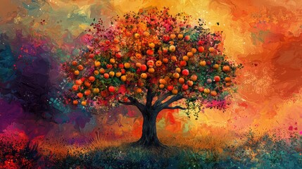 Vibrant Artistic Tree with Abundant Fruit