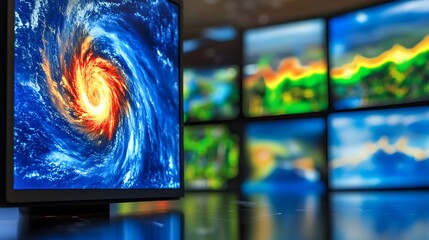Weather radar displaying the predicted path of an approaching hurricane, emphasizing the importance of accurate meteorological data in disaster preparedness and response.