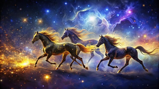 Celestial Steeds Gallop Through a Tapestry of Cosmic Dust and Light