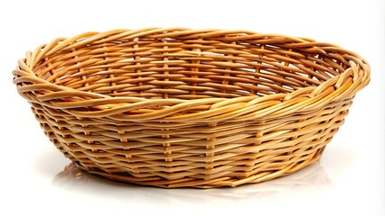 Fototapeta premium Description: Wicker basket without handle on white surface