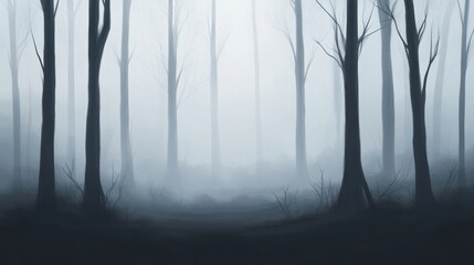 Dark forest with fog. Halloween theme background.