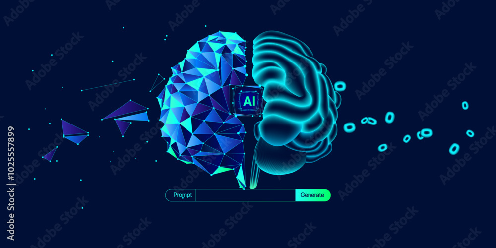Poster illustration of abstract stream information. generate image, video from prompt concept. big data, te