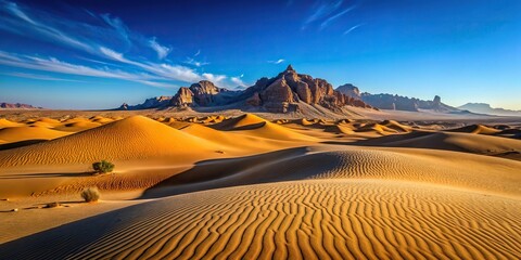Desert landscape with sand dunes and rocky formations