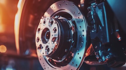 Closeup of a car's brake system during a maintenance check, showcasing the precision and care involved in auto repairs.