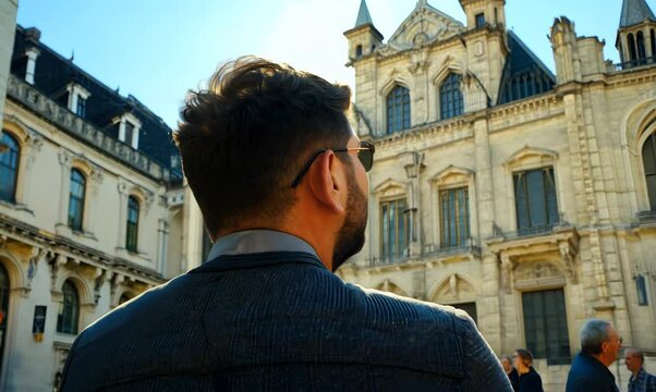Australian Man Sightseeing in Historic City Center