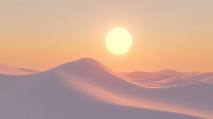 Obraz premium A minimalist desert scene at dawn, with a single sand dune glowing softly in the warm, rising sunlight