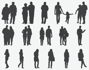 People Silhouettes, Vector characters - silhouettes. Portraits of women and men. Group of men.
