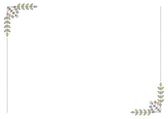 落ち着いた色合いの葉っぱと木の実のフレームイラスト