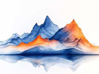 Fototapeta premium a mountain range with a river flowing through it, painted in shades of orange, blue, and purple.