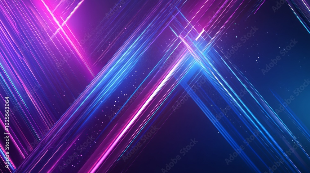Poster abstract background with intersecting neon lines in pink and blue colors.