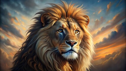 Fototapeta premium Detailed and lifelike painting of a majestic lion
