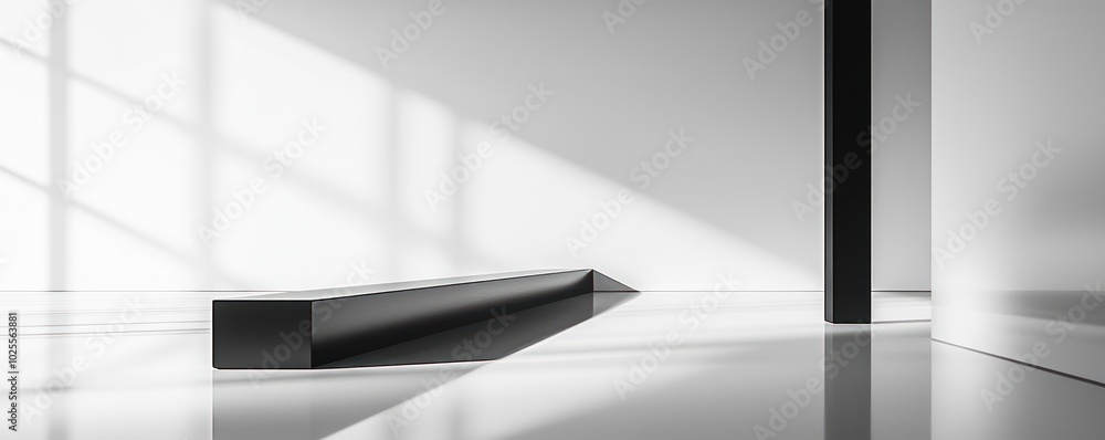 Poster subtle reflections and sharp lines define this modern, blank 3d t-bar display in a clean area.