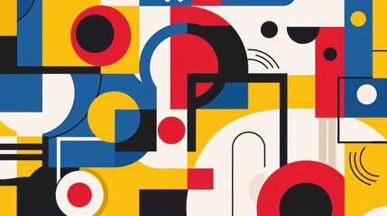 Obraz premium Abstract Geometric Pattern with Yellow, Red, Blue, and Black Shapes