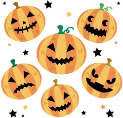 ハロウィン　あしらい　飾り　10月　秋　かぼちゃ　ジャックオランタン　手描き　かわいい　イラスト素材