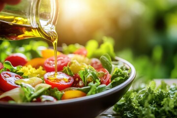 Fresh Salad with Olive Oil Drizzle in Natural Light