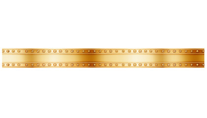 Golden decorative belt with rivets displayed against a plain background