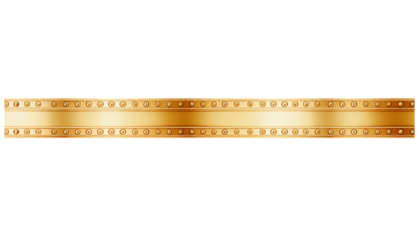 Golden decorative belt with rivets displayed against a plain background