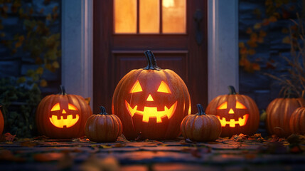 Fototapeta premium Pumpkins for home decoration, front yard decoration for Halloween