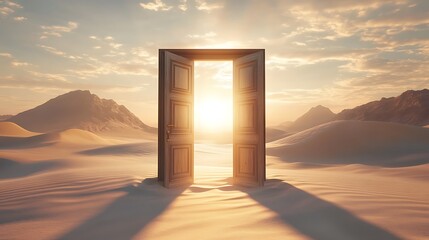 Open Doorway to Desert Landscape at Sunset