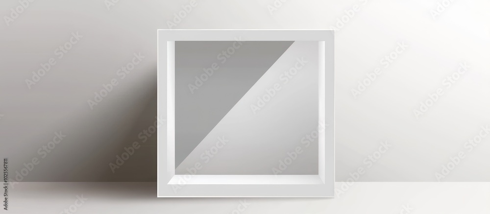 Poster front view of a white cardboard box in 3d vector with a transparent window, designed as an empty pap