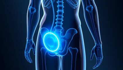3D medical illustration of human pelvis anatomy.