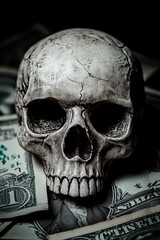 Obraz premium Skull on cash money closeup view