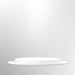 Gray background vector 3d with white podium. Modern Product Display Mockup for Showroom Showcase. Platform illuminated by spotlight. Vector illustration.