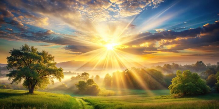 Divine light illuminating peaceful landscape, transcendent spirituality