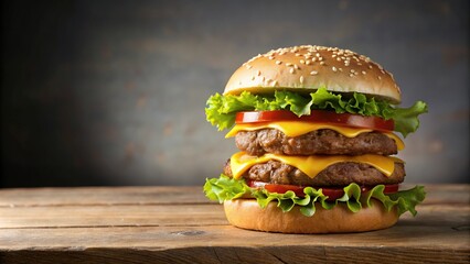 Double cheeseburger smashed on a table with leading lines