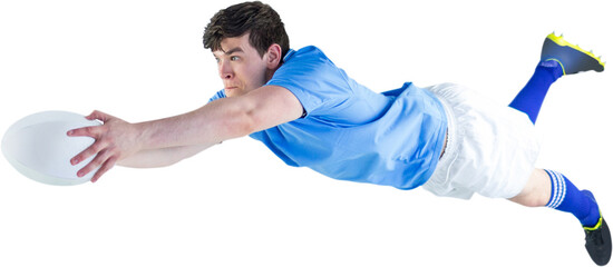A rugby player scoring a try