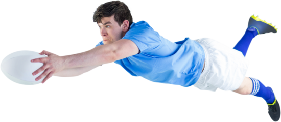 A rugby player scoring a try