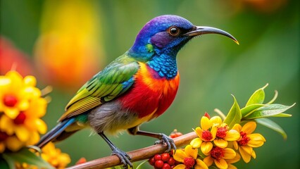 Obraz premium Exploring the Fascinating World of Sunbirds: Colorful Nectar Feeders of the Avian Kingdom