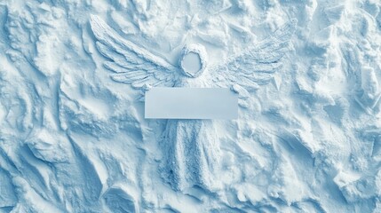 Aerial view of a snow angel with a blank banner across its chest for personalized greetings.