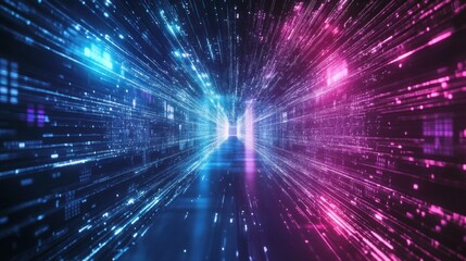 A vibrant digital tunnel of light, depicting motion and energy in a futuristic setting.
